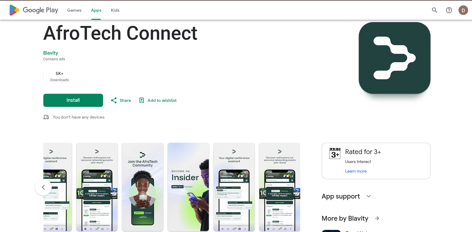 AfroTech Connect mobile interface